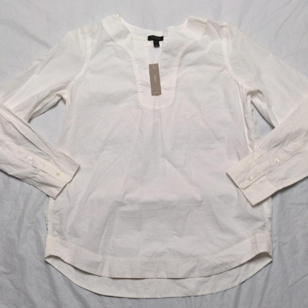 J Crew 100% Cotton White Poplin Popover Blouse NWT Size Tall Small